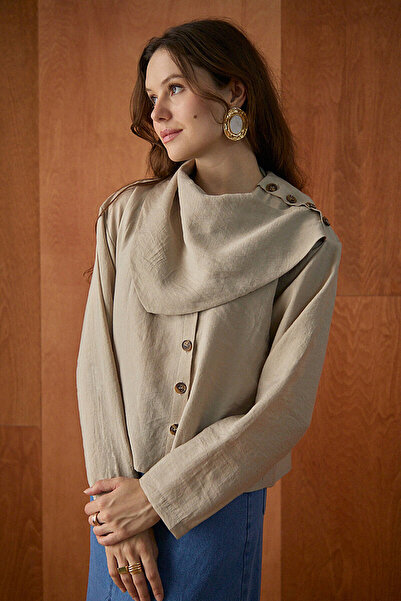 ZÜLAYS Double-Breasted Collar Button Detailed Blouse Beige