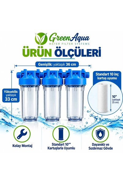 GREEN AQUA GD10-3 3’lü Daire Girişi Su Filtresi 3/4 Giriş-Çıkış