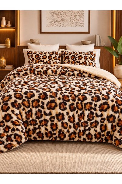 YÜNTEKS Diamond Özel Kürk Comforter Leopar Desenli Çift Kişilik Peluş Yorgan ...
