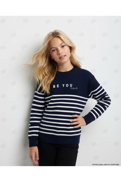 Minimoda Kids Pulover brodat cu dungi pentru fete