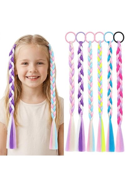 lunirawear 6 قطع من وصلات الشعر المجدولة للفتيات، ربطات شعر مرنة قوس قزح، إكس...