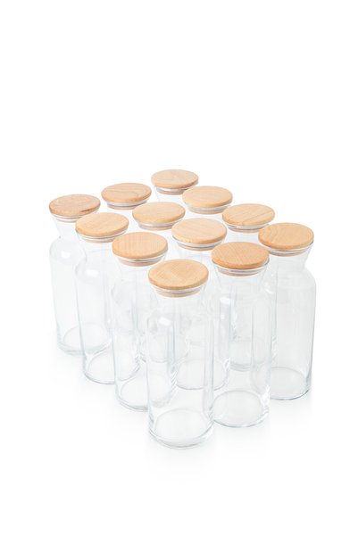 Homekolik Lina 12-Piece Glass Storage Container Set 1250 ml Vacuum Wooden Lid Airtight Dry Food Container Set