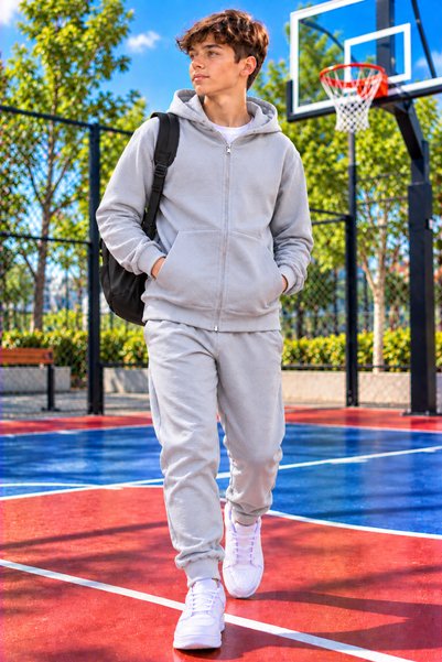 luci sports Boys' Zippered Hooded Rubberized Track Suit with Rubberized Legs