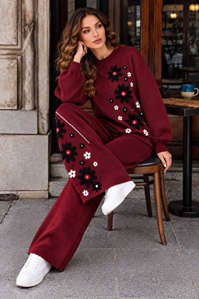 EGEMS TRİKO Women's Floral Detailed Sporty and Stylish Two-Piece Set