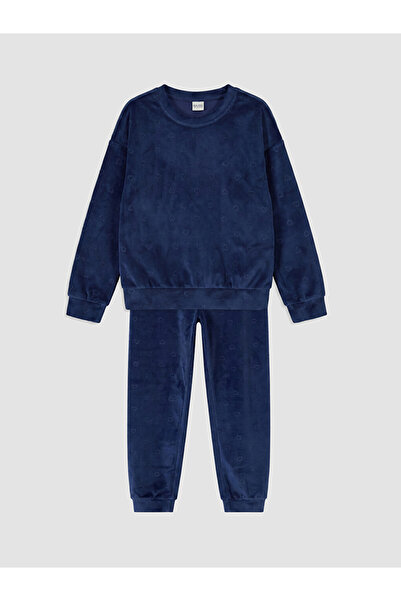 LC Waikiki Set Pijamale Catifea Fete Guler Rotund