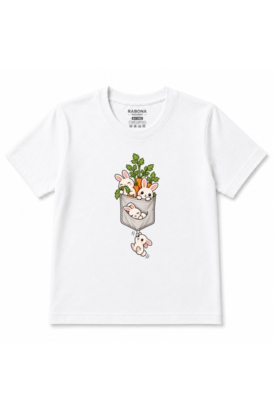 Rabona Fashion Tricou pentru copii cu grafică cu iepurași drăguți în buzunar ...