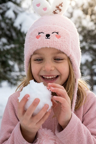 LAGRANZE Soft Textured Design with Ears 4-8 Years Old Girls' Beanie