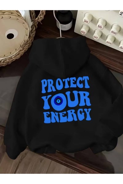 one button Unisex Men/Women Protect Your Energy Back Printed Premium Hooded 2...