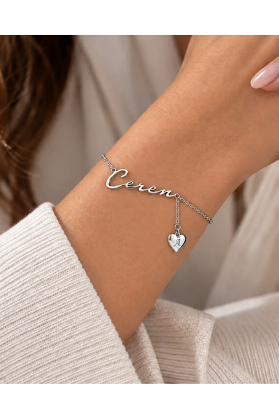 ATÖLYE ALBATROS Women's Bracelet - Women's Steel Bracelet with Heart and Name...