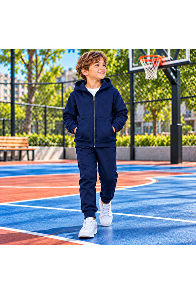 ZİYMO Boys' Zippered Hooded Rubberized Track Suit with Rubberized Legs