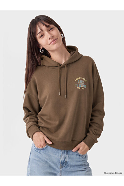 LC Waikiki Γυναικείο Φούτερ με Κουκούλα Oversized με Μοτίβο NYC