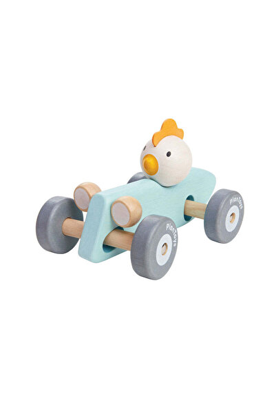 PLANTOYS Chicken Racing Car, Vintage Wooden Race Car with Chicken Driver