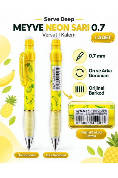 Serve Deep Meyve Neon 0.7 mm Versatil Kalem – Mekanik Kurşun Kalem, Canlı Neo...