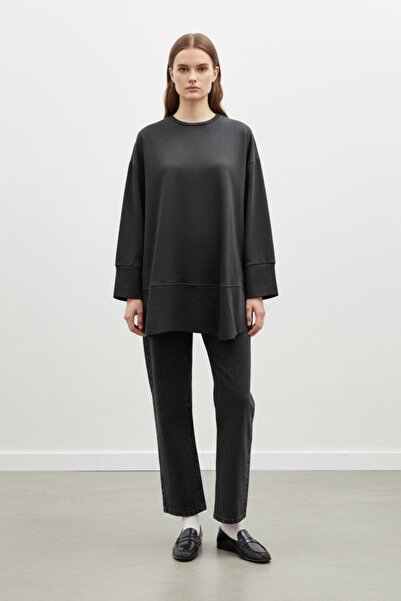 Loreen Knitted Tunic with Low Shoulder Sleeve Detail Black 20735