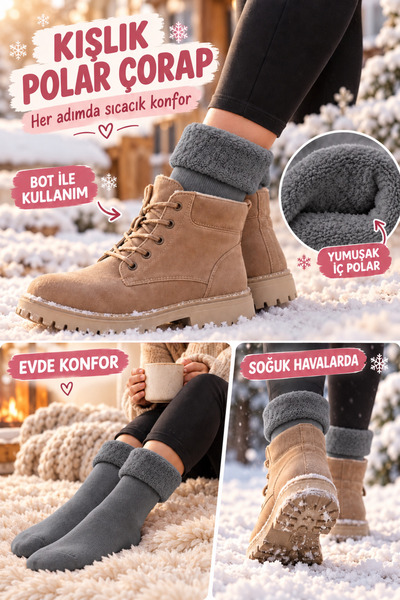 Bilal Çınar Tekstil 100% Cotton Winter Towel Socks Women's Thick Folded Fleece-Lined Cold-Proof Socks Stylish Looking Women's Boot Socks Set of 2
