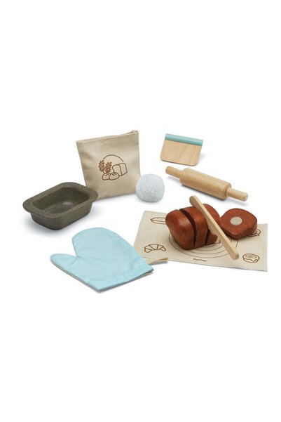 PLANTOYS Bread Loaf Set, Wooden Pretend Play Bakery Set with Sliceable Loaf