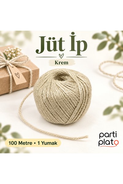 Parti Plato Jüt İp 100 Metre 1 Yumak Krem Hediye Paketleme Makrome Hobi İpi