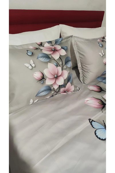 AYBERK HOME TEXTİLE Özge 5D Printed Cotton Double Duvet Cover Set with 6-Piece Fitted Sheets