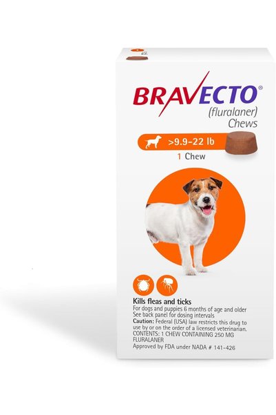 bravecto Chews for Dogs, >9.9-22 lbs., 1 Chew, 12 Week Supply, Orange Box Fro...