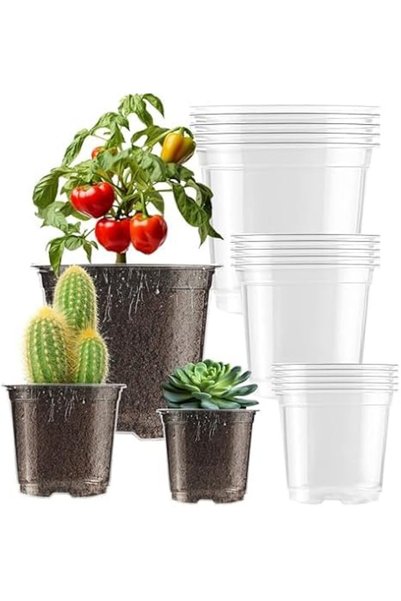 KASTWAVE Clear Nursery Pots Set for Indoor Outdoor Plants, Transparent Plasti...