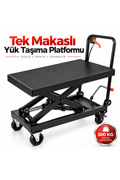 500 KG Hidrolik Tek Makaslı Yük Taşıma Platformu Ağır Yük Kaldırma Arabası Depo Atölye Tipi