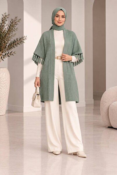 MAY MARA Women's comfortable fit tweed poncho cardigan with tassel detail on ...