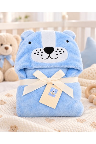 Generic Brand Baby Hooded Blanket Bear Design – Soft and Warm – Blue