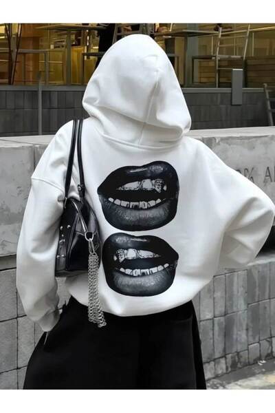 POPULUS Unisex White Y2K Back Printed Hooded Sweatshirt