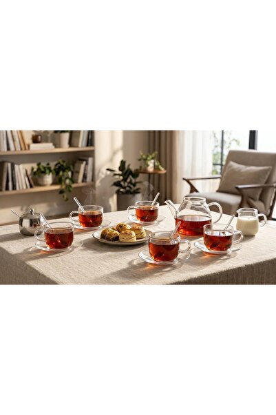 LeylArt 18-Piece Borosilicate Glass Coffee and Tea Set – Cups, Saucers, and S...