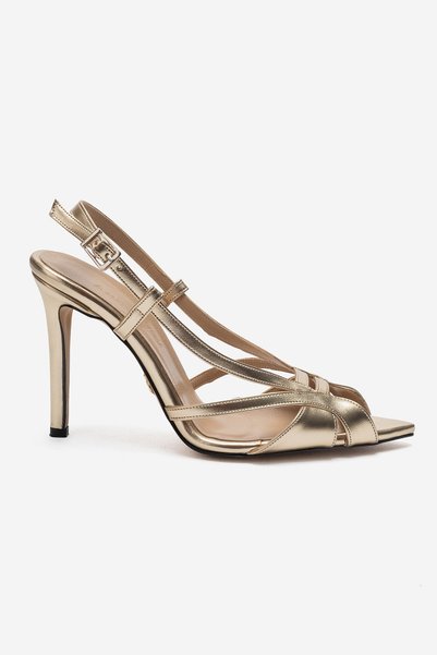 Ayakkabı Ateşi Altın Sultan Sivri Burun İnce Bantlı Slingback Yüksek Topuklu ...