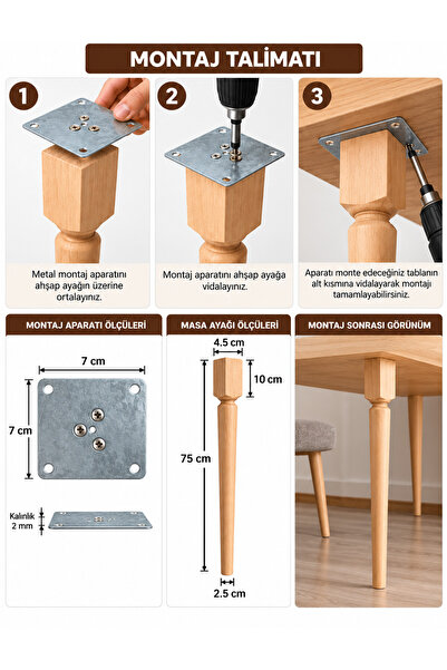 turanahşap Doğal Ahşap Masa Ayağı 75 cm