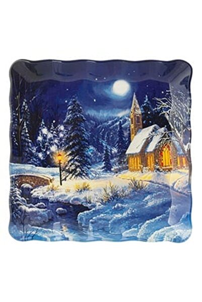 DD SHOP Farfurie de Craciun din sticla, model noapte albastra, patrata, 17x17...