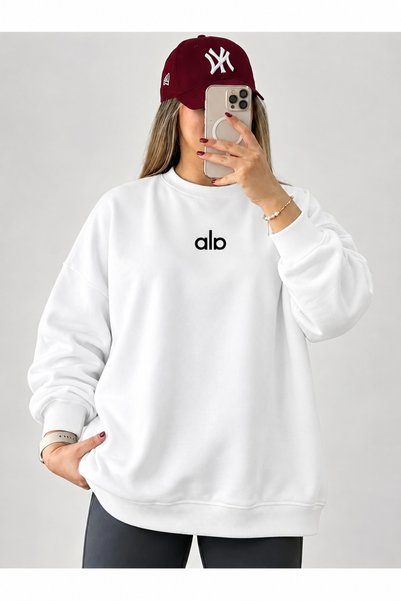 ZAVIXO %100 Pamuk Baskılı Oversize Kadın sweatshırt– Rahat - Basic Streetwear