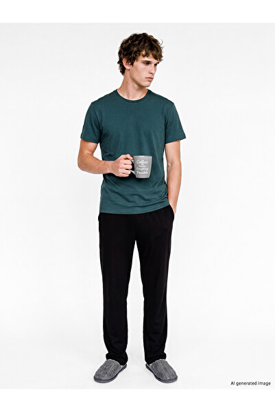 LC Waikiki Nevavm Black Combed Cotton Plain Men's Pajama Bottoms with a Diffe...