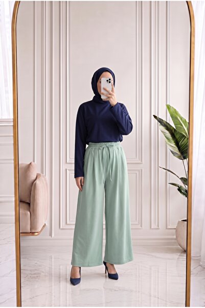 MİHRA STORE Gülcemal Drawstring Skirt Trousers-By5000 Green