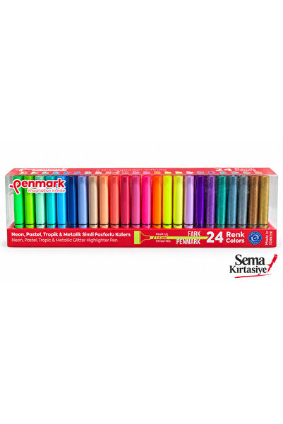 penmark 24 Renk Neon, Pastel, Tropik ve Metalik Simli Fosforlu Kalem Seti
