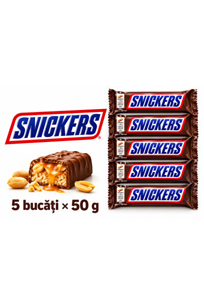 Snickers Baton de Ciocolată cu Caramel și Arahide, 5 bucăți x 50 g