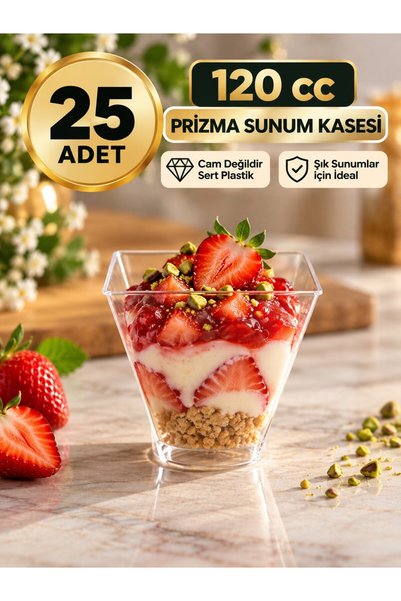 troykar 25 Adet 120 cc Prizma Sos Kabı,Kristal Tatlı Dondurma Puding Lokumluk...
