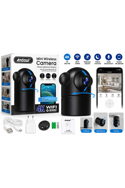 Andowl Q-SX82 Κάμερα παρακολούθησης Wi-Fi, 4K, περιστρεφόμενη, ανίχνευση κίνη...