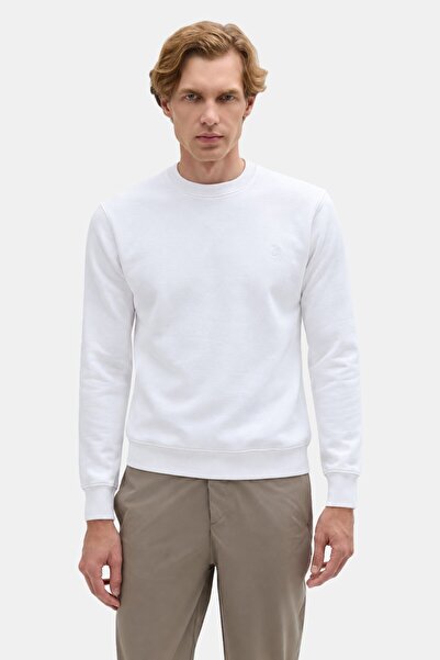 Sabri Özel Beyaz Basic Erkek Sweatshirt