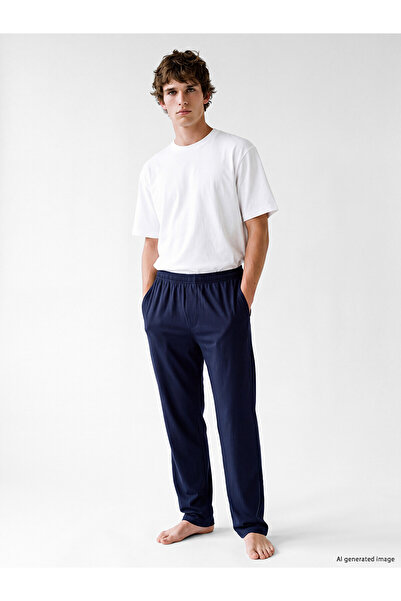 LC Waikiki Nevavm Navy Blue Combed Cotton Plain Men's Pajama Bottoms