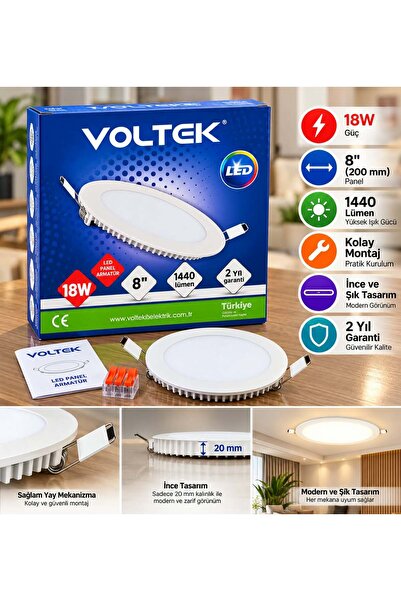 Voltek 18W 8 İnç Yuvarlak LED Panel Armatür 1440 Lümen Beyaz Sıva Altı Spot – 2 Yıl Garantili