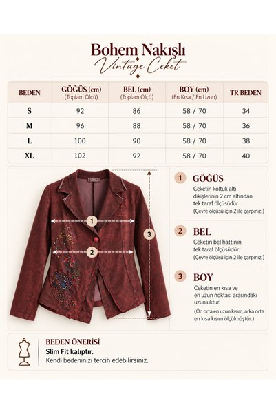 Boutique Juji BOHEM NAKIŞLI LYCRALI VINTAGE CEKET