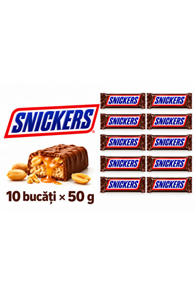Snickers Baton de Ciocolată cu Caramel și Arahide, 10 bucăți x 50 g