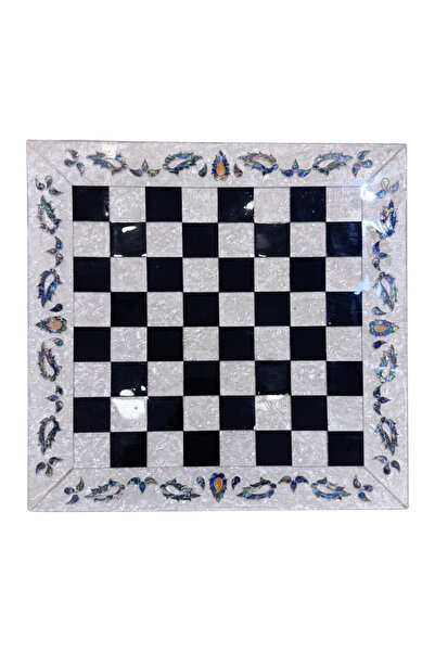 Mısır Sadaf Tarzlı İşlemeli Satranç Takımı - 35x35 cm