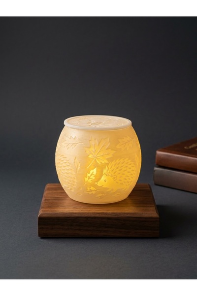 Kapaklı Yaprak ve Kirpi Desenli Mumluk (pilli tealight)
