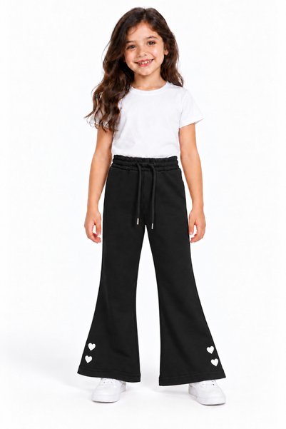 Mışıl Kids 19010-26 Girls' Wide Leg Pants, White Heart Detail, Elastic and La...