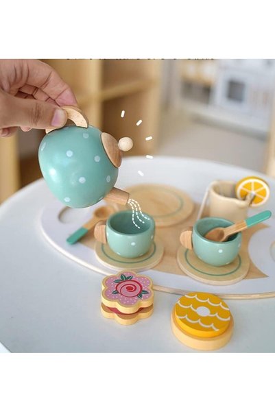 Generic Kids Tea Toy Set with Tea Pot Cups- Wooden, Toddler Girl Boy Afternoo...
