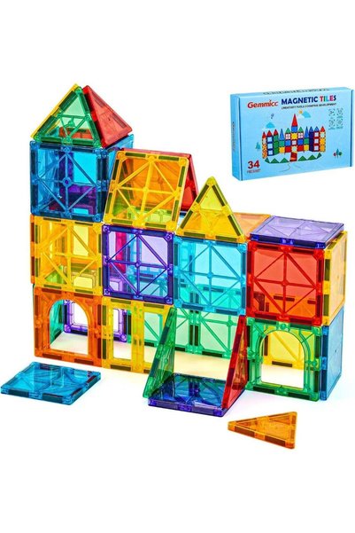 Generic 34 Pieces Magnetic Tiles Building Set for Kids – Colorful Magnetic Co...