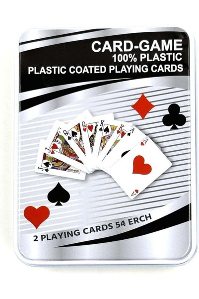 Generic 100% Plastic Coated Playing Cards, 2 Decks Set in Tin Box